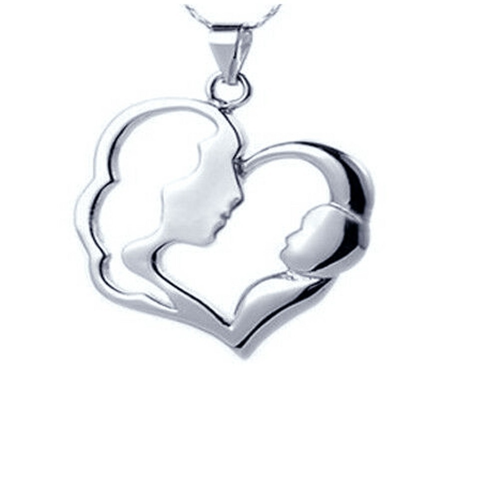 14k White Gold Plated Mother and Child Pendant Free Chain Gift For Her - $32.58