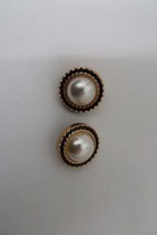 2 pcs black gold &amp; pearl white round buttons -  7/8&quot; - shank - £2.31 GBP