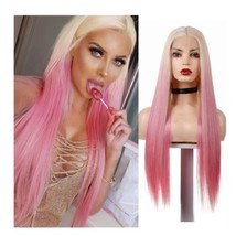 FUHSI Long Straight Lace Front Wig Blonde Ombre Pink Blonde Wig for Wome... - £18.02 GBP