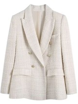 M GIRLS Women Fashion Tweed Double Breasted Blazer Coat Vintage Long Sleeve Flap - £210.25 GBP