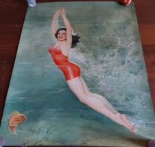 Vintage 1950s Walt Otto Swimming Girl Burnette Goldfish Pin-Up Poster 16x20 - £110.64 GBP