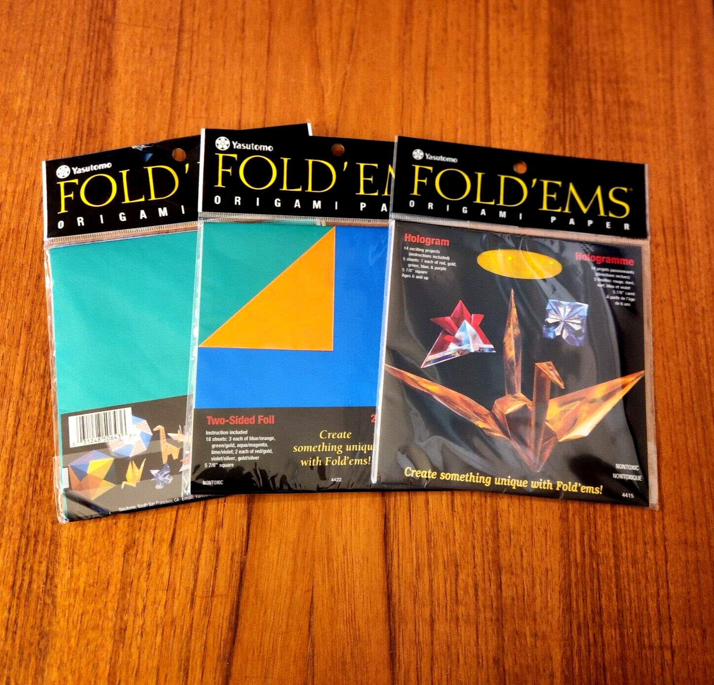 NIP LOT 3 YASUTOMO ORIGAMI FOLD&#39;EMS PAPER FOIL/HOLOGRAM 59 SHEETS 5 7/8&quot; - $18.76