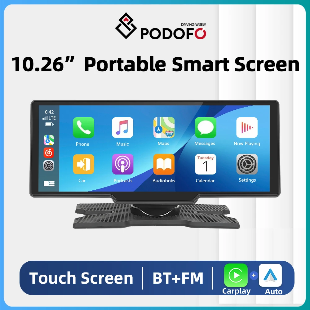 Podofo Portable Smart Player 10.26 &quot; Carplay &amp; Android Auto MP3 Player With - £87.80 GBP+