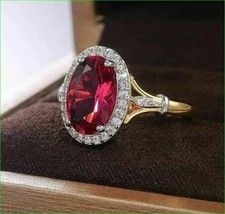 3.00Ct Oval  Simulated  Ruby  Promise 14k Yellow Gold Plated Engagement Ring - £100.87 GBP