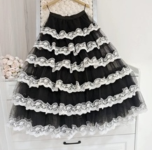 Black A-line LACE Tulle Skirt  Women Plus Size Fluffy Layered Tulle Skirt  - $75.99