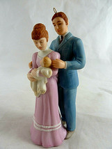 Vintage Hallmark Porcelain Ornament New Arrival New Parents W Baby 4.5" tall '98 - £4.74 GBP