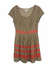 LC Lauren Conrad Dress Size 8 Tan Coral Cut Out Floral Short Sleeve Butt... - £14.78 GBP