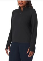 Mondetta Womens Top Black 1/2 Zip Ribbed Thumbholes Moisture Wicking Pocket - $39.99