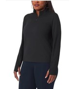 Mondetta Womens Top Black 1/2 Zip Ribbed Thumbholes Moisture Wicking Pocket - $39.99