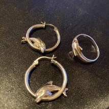 Vintage 925 Silver Dolphin 1” Hoop Earrings &amp; Ring Size 9.5 Set - £47.45 GBP