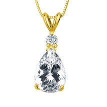 3.05CT 14K Solid Yellow Gold W Topaz Pear Shape Basket Setting Pendant &Chain - $68.80+