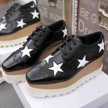 Black White golden silver five Stars Shoes Women high quality Square Toe lace-up - £115.41 GBP