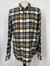 Lands End Boys XL 18-20 Yellow Blue Plaid Cotton Flannel Long Sleeve Shirt Top - £20.38 GBP