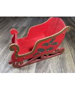 Christmas Woolworths Wood Folding Santa Sleigh Red w/Green Leaves - $17.99