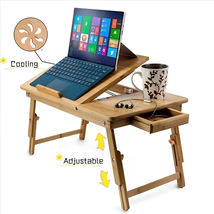 Lap Desk 21" X 13", Nature Bamboo Folding Laptop Desk, Bed Tray Table fo... - $40.25