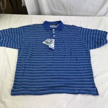 NWT Geographic Polo Shirt Mens Large Blue Striped Summer Comfort Golf - $14.85