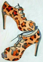 6M Leopard High 4&quot; Heels Talbots Haircalf Lace Up Open Toe Sexy   - £19.11 GBP