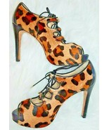 6M Leopard High 4&quot; Heels Talbots Haircalf Lace Up Open Toe Sexy   - £19.10 GBP