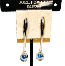 Joel Powell Earrings Pierced Silver Tone Blue Stones Long Statement  Modern 2” - £12.10 GBP