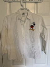 Vintage 1990&#39;s Youth Disney White Button Down Cotton Shirt Mickey Embroidered - £30.65 GBP