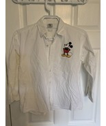 Vintage 1990&#39;s Youth Disney White Button Down Cotton Shirt Mickey Embroi... - £30.32 GBP
