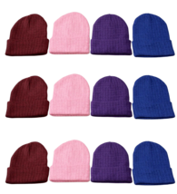 12 Pack Winter Beanie Hats Ladies Warm Cozy Knitted Cuffed Skull Cap Ribbed - £17.40 GBP