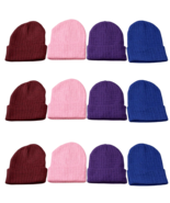 12 Pack Winter Beanie Hats Ladies Warm Cozy Knitted Cuffed Skull Cap Ribbed - £17.11 GBP