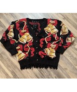 Vintage Hand Knitted Cardigan Bells Bows Size Medium Traditional Trading Co - $91.73