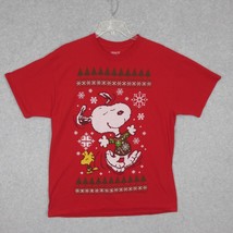 Peanuts Snoopy Ugly Christmas T Shirt Size XL Red Snowflake Woodchuck - $7.37