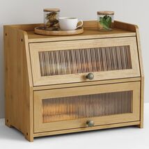 Elegant Large Bamboo Bread Box with Double Layer Design for Kitchen Storage - $102.91