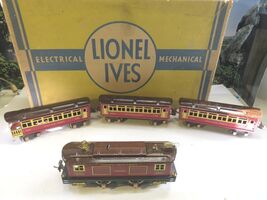 LIONEL TRAINS PRE-WAR 1052E - LIONEL / IVES PASSENGER SET- O GAUGE- BXD- B1 - $324.05
