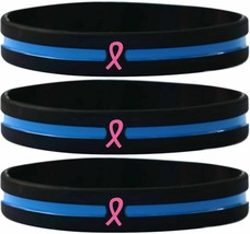 Pink Ribbon Wristbands with The Thin Blue Line - Wholesale Lot of Bracel... - £2.32 GBP+