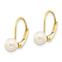 10k Gold 5-6mm White Round Freshwater Cultured Pearl Leverback Earrings - $228.00