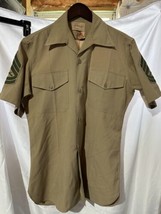 VTG US Marine Corps Creighton Uniform Khaki Shirt Short Sleeve Gunny Str... - $29.69