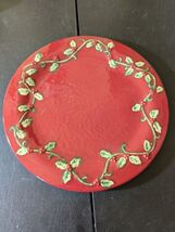 red Christmas 11&quot; plate with holly &amp; berries - $14.85