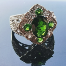 VINTAGE 925 STERLING SILVER OVAL 9x7 mm.  GREEN TOURMALINE SPARKLING RIN... - $649.73 MXN