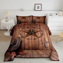 Western Texas Star Kids Comforter Set Queen Size,Cowboy Horseshoe Old Wooden Doo - £64.08 GBP