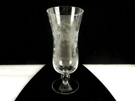 Footed Parfait Glass, Hurricane Shape, Etched Floral &amp; Berries, Short Ball Stem - $7.79