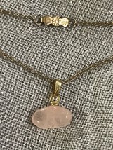 Antique Pink Quartz Pendant Necklace Gold Tone 17” - £31.97 GBP