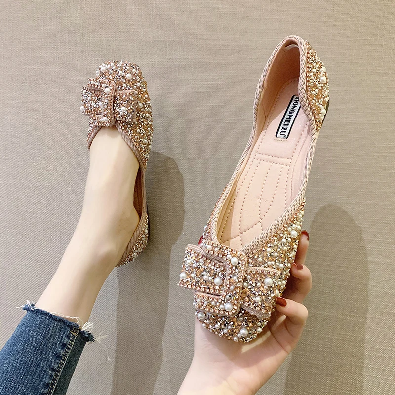  ladies bling crystal diamond womens bow sequins single shoes rhinestone glitter square thumb200