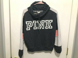 Victoria Secret Pink Cowl Neck Drawstring Sweatshirt Striped Sleeves SZ XS - £10.88 GBP