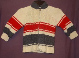 Sweater Striped Cardigan Knit Size 3T Baby Gap Cream Red Gray - £6.17 GBP