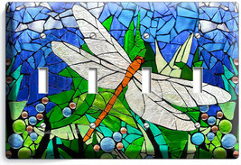 Dragonfly Mosaic Stained Glass Look 4 Gang Light Switch Wall Plate Bedroom Decor - $17.99