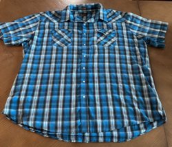 Plains Western Wear Pearl Snap Mens 3XLT Blue Plaid Short Sleeve Shirt - $22.45