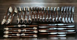 American Tempo Stainless Flatware 63 Piece Set Danish MCM Faux Wood Hand... - £148.71 GBP