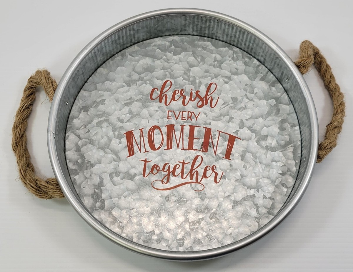 MM) MYCO International Rustic Galvanized Metal Serving Tray Cherish Ever... - $19.79