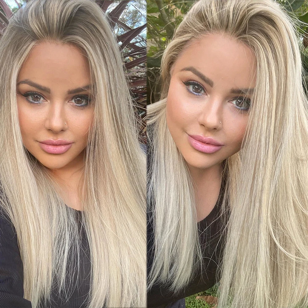 Gorgeous Blonde Highlights Wig Ashy Roots 100% Virgin Human Hair Full Lace Wigs - £206.61 GBP+