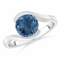 Solitaire Round London Blue Topaz Bypass Ring in Silver Ring Size 8 - £162.59 GBP