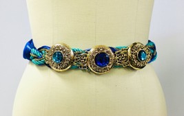 CAROLYN TANNER DESIGNS Vintage Braided Rope Belt Medallion Gems Adjustab... - $30.29