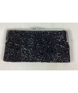 Vintage Black Beaded Fold Over Clutch Satin Beaded Side - 8”Lx4.25”H - €17,06 EUR